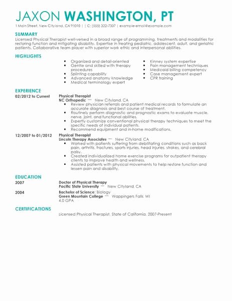 Best Physical therapist Resume Example