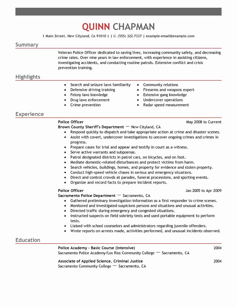Best Police Ficer Resume Example