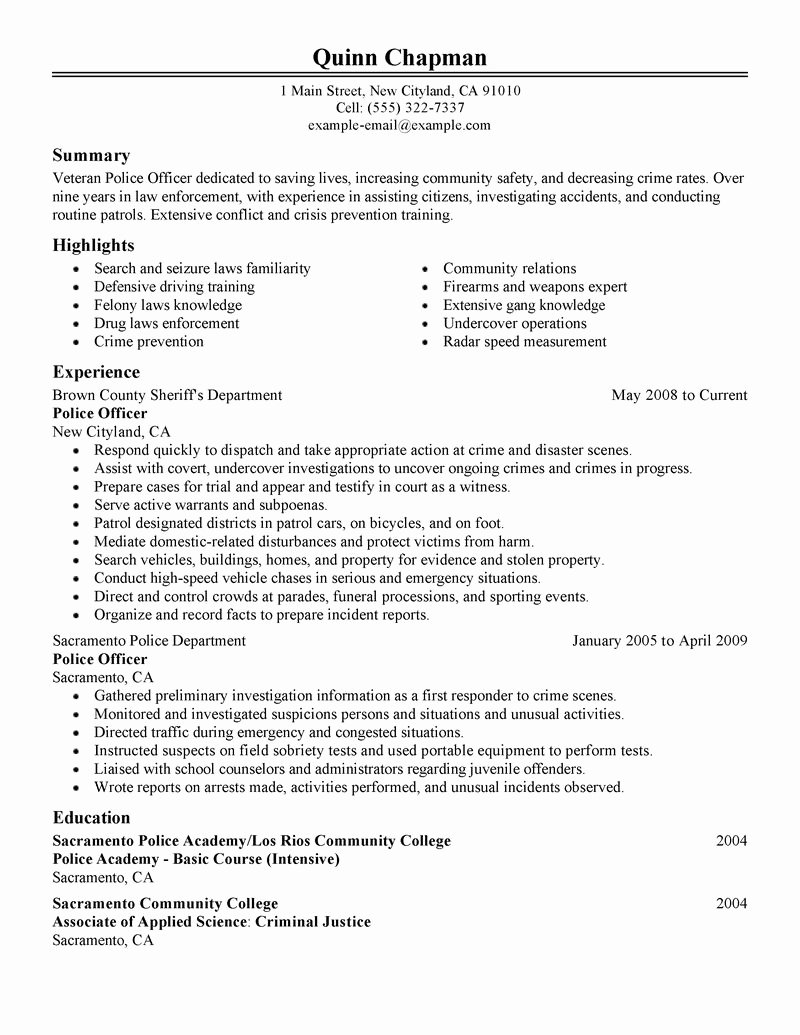 Best Police Ficer Resume Example