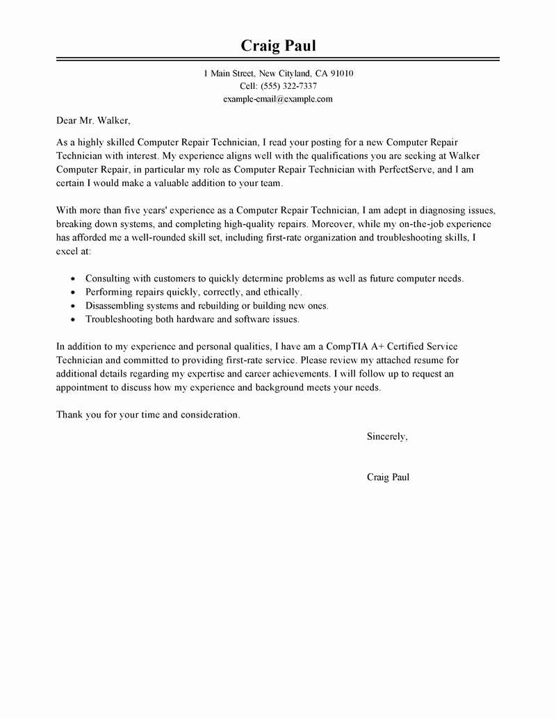 Best Puter Repair Technician Cover Letter Examples