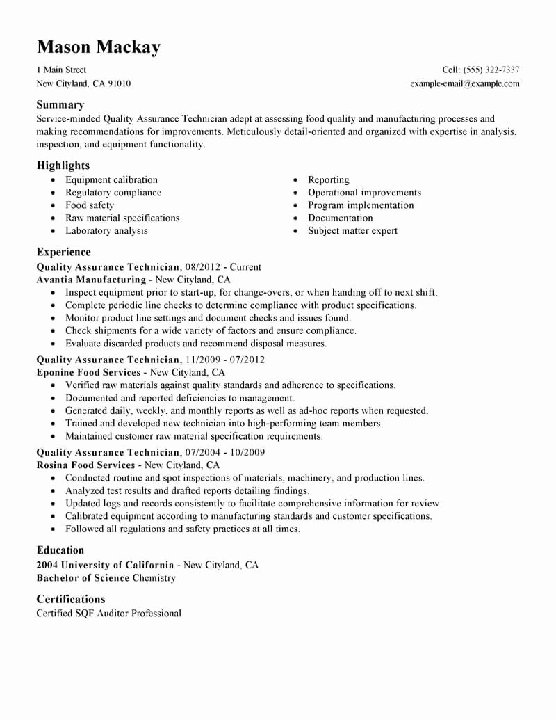Best Quality assurance Resume Example