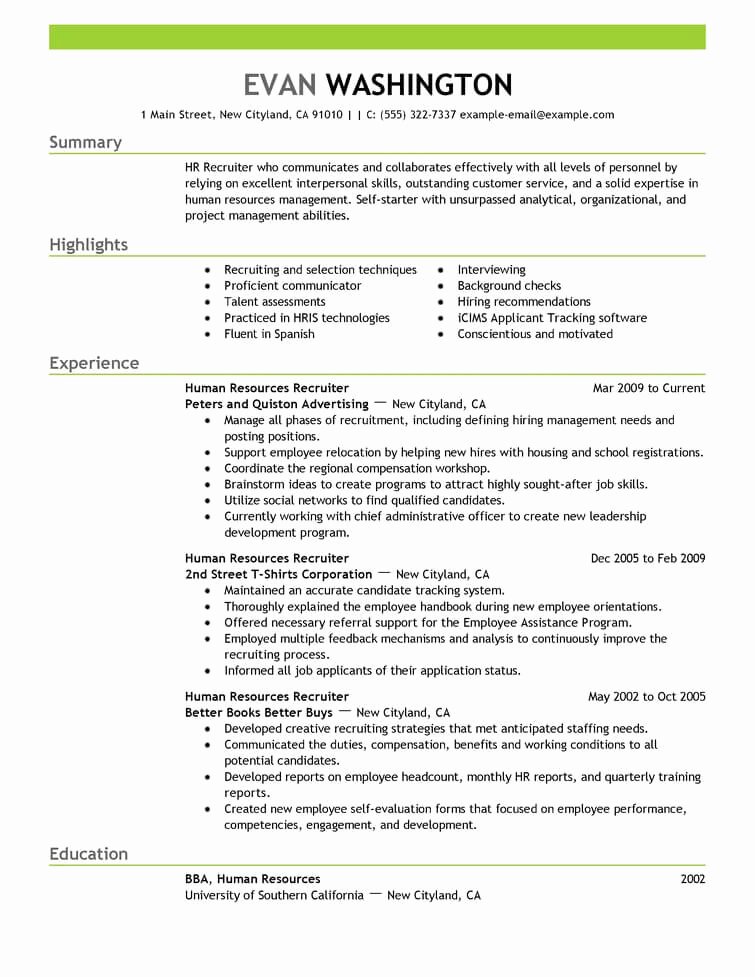 Best Recruiting and Employment Resume Example