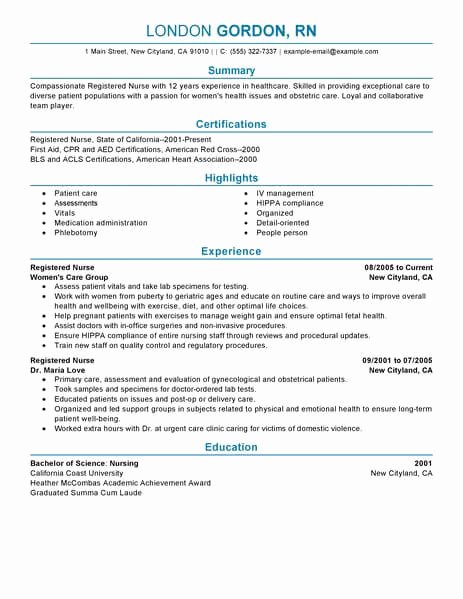 Best Registered Nurse Resume Example