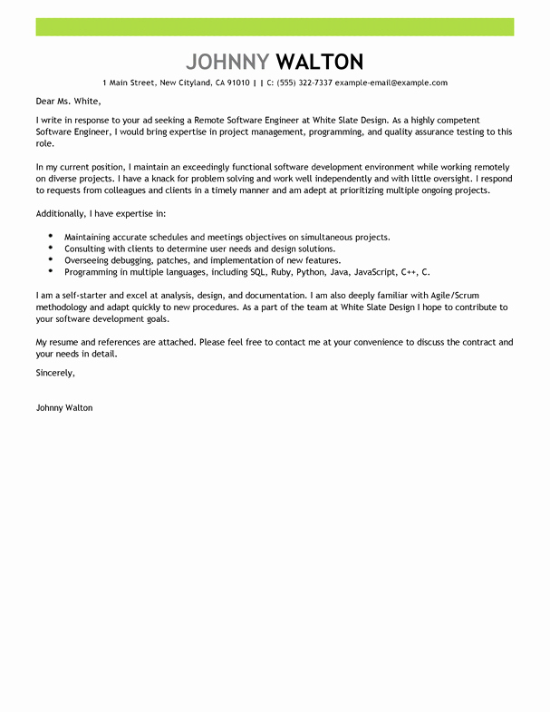 Best Remote software Engineer Cover Letter Examples
