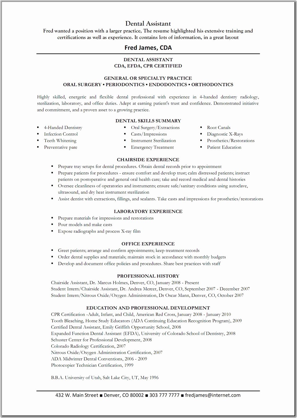 Best Resume Template Example for Dental assistant with