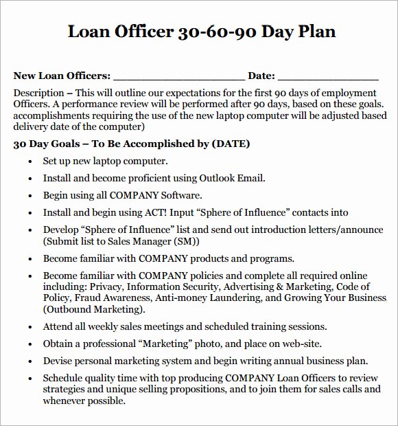 post 30 60 90 day plan for new job