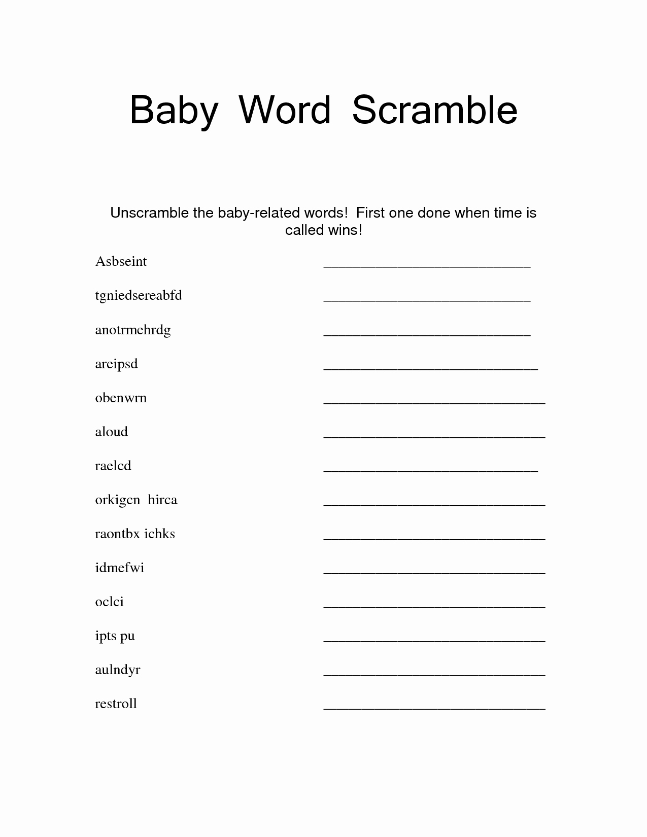 Best S Of Baby Word Scramble Template Blank Baby