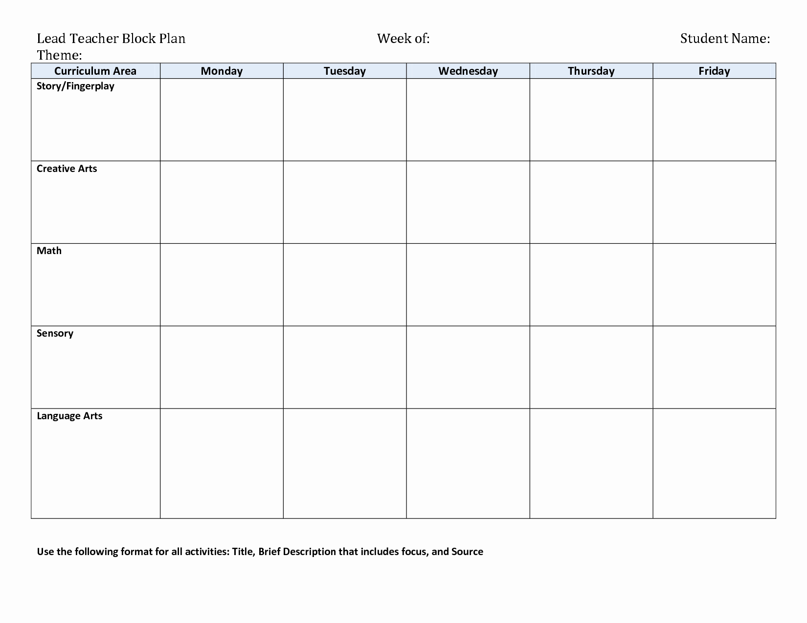 Best S Of Blank Block Lesson Plan Template Blank