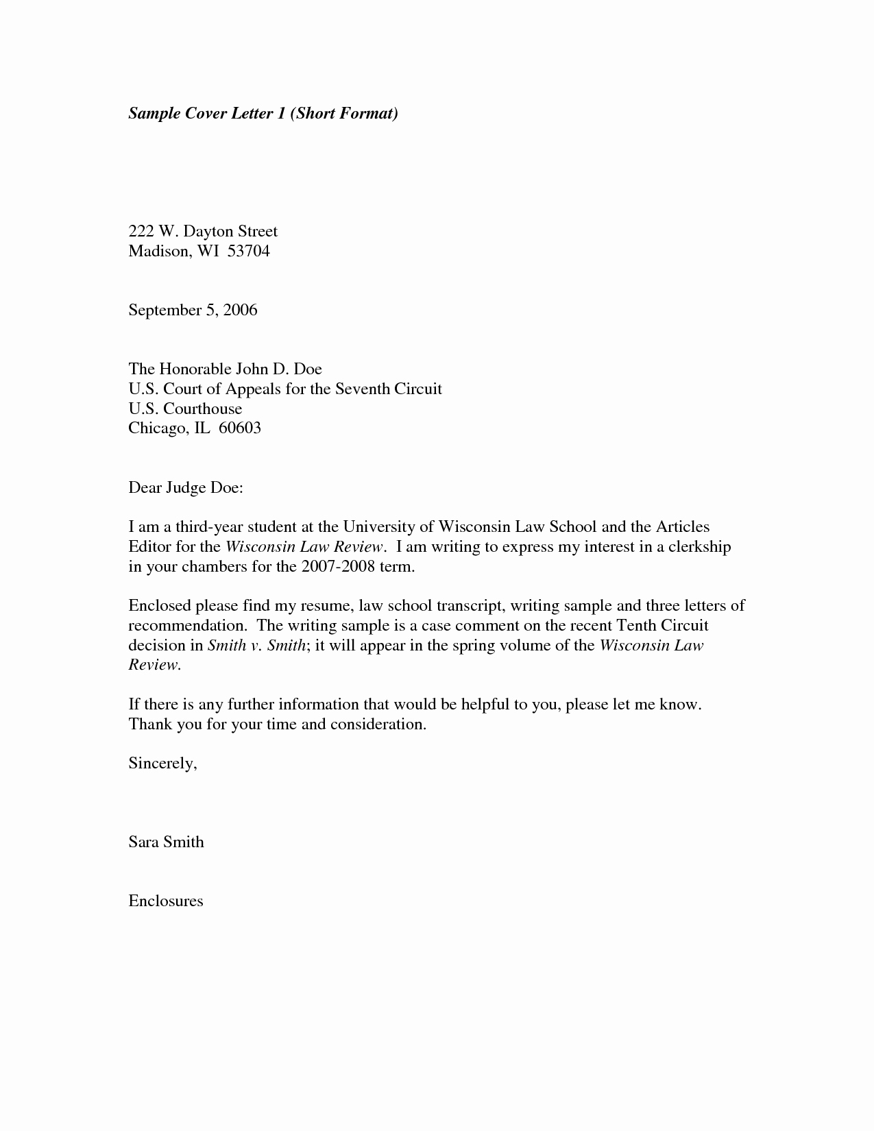Best S Of Brief Cover Letter Sample Request