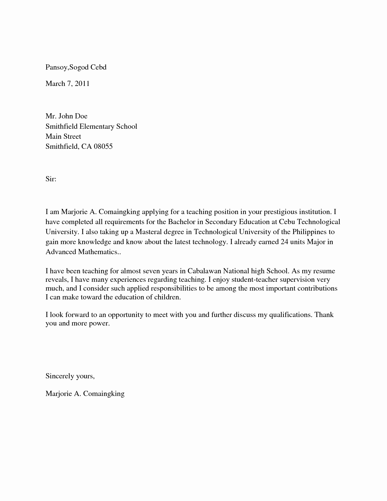 Best S Of College Application Letter Examples