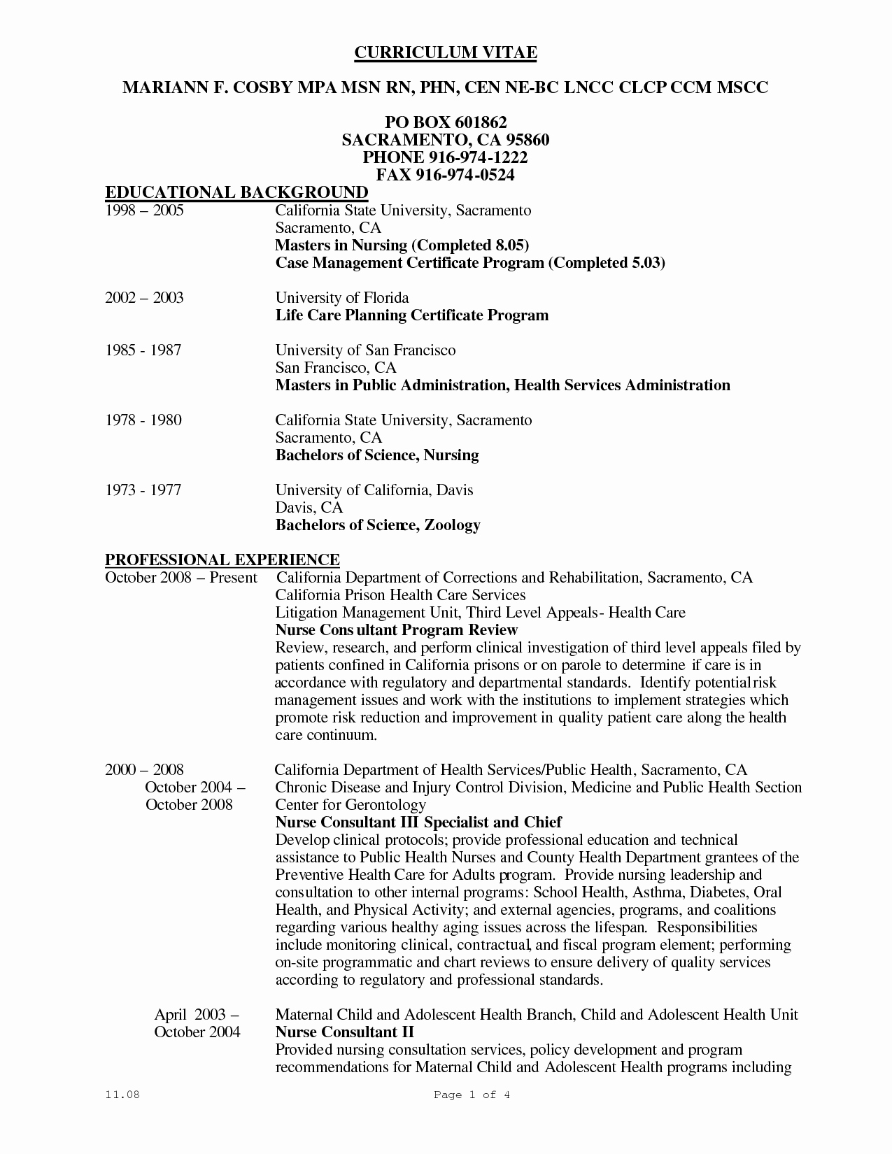 post curriculum vitae sample for nurses