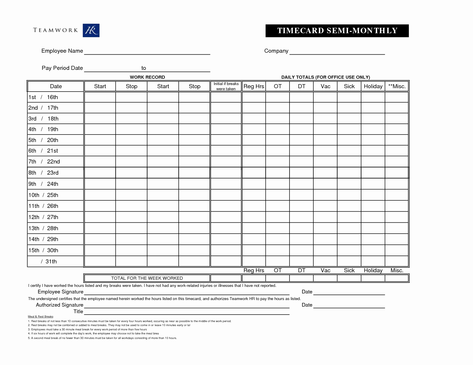 Best S Of Downloadable Employee Time Card Template