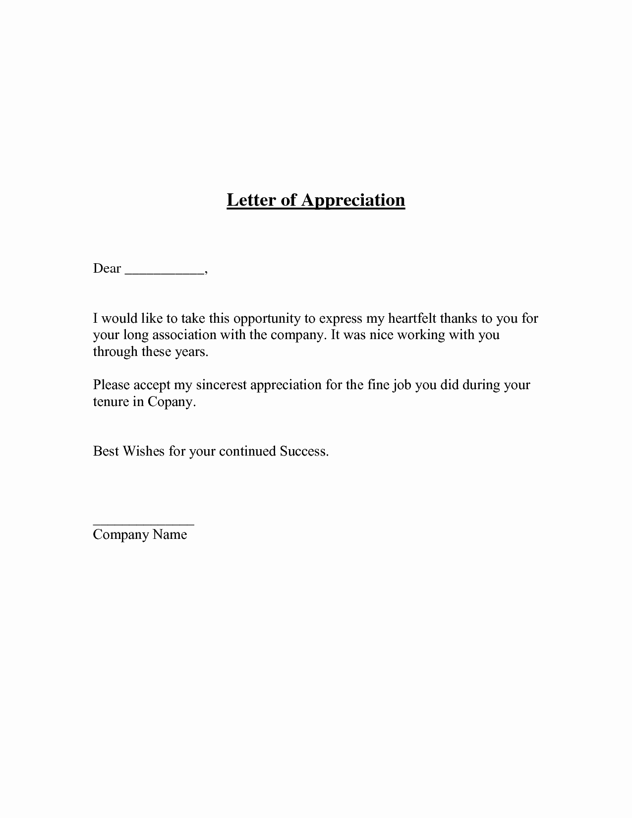 Letter Of Appreciation Template Letter Example Template