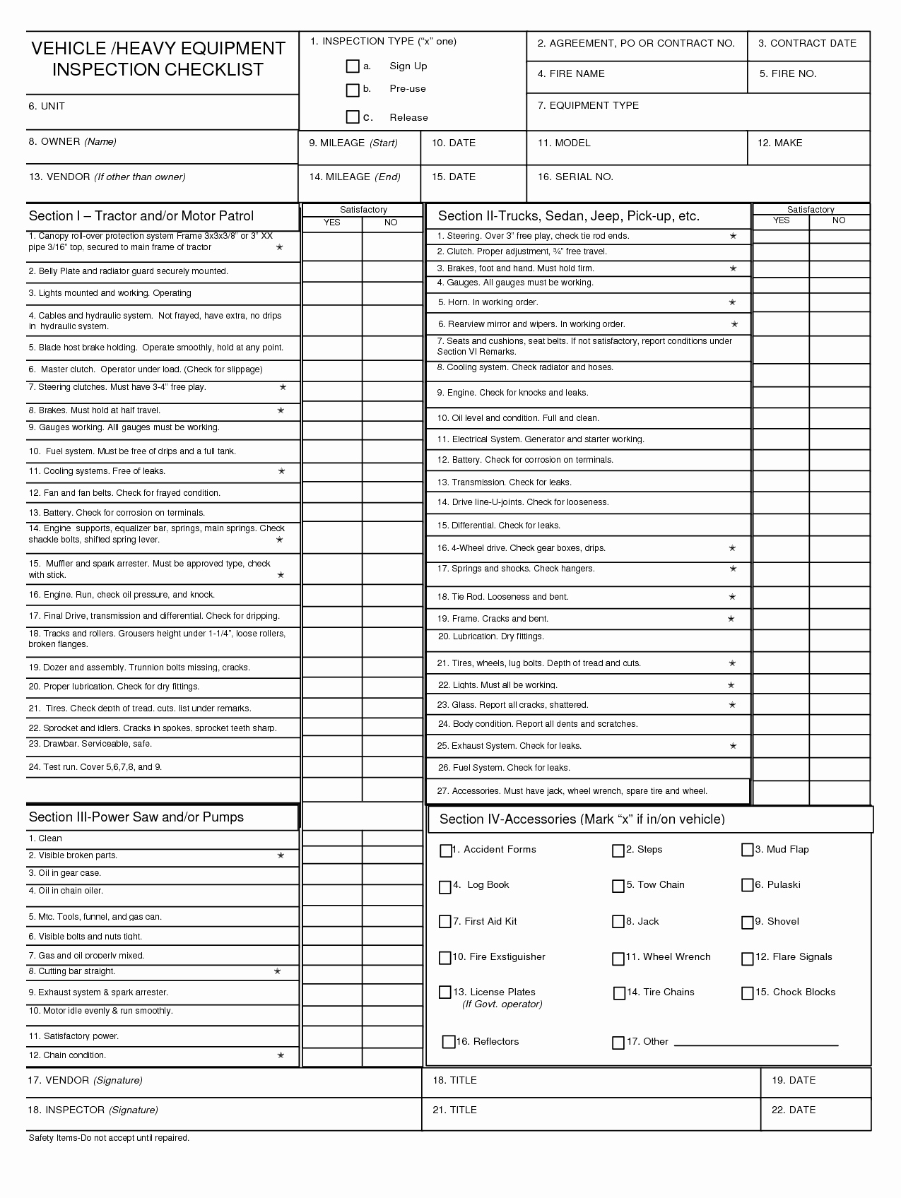 Best S Of Equipment Inspection Checklist Template