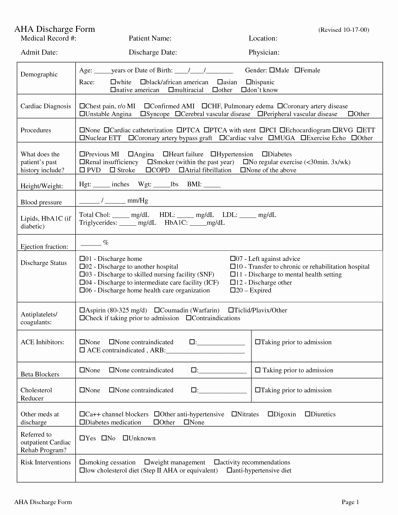 Hospital Discharge Form Template