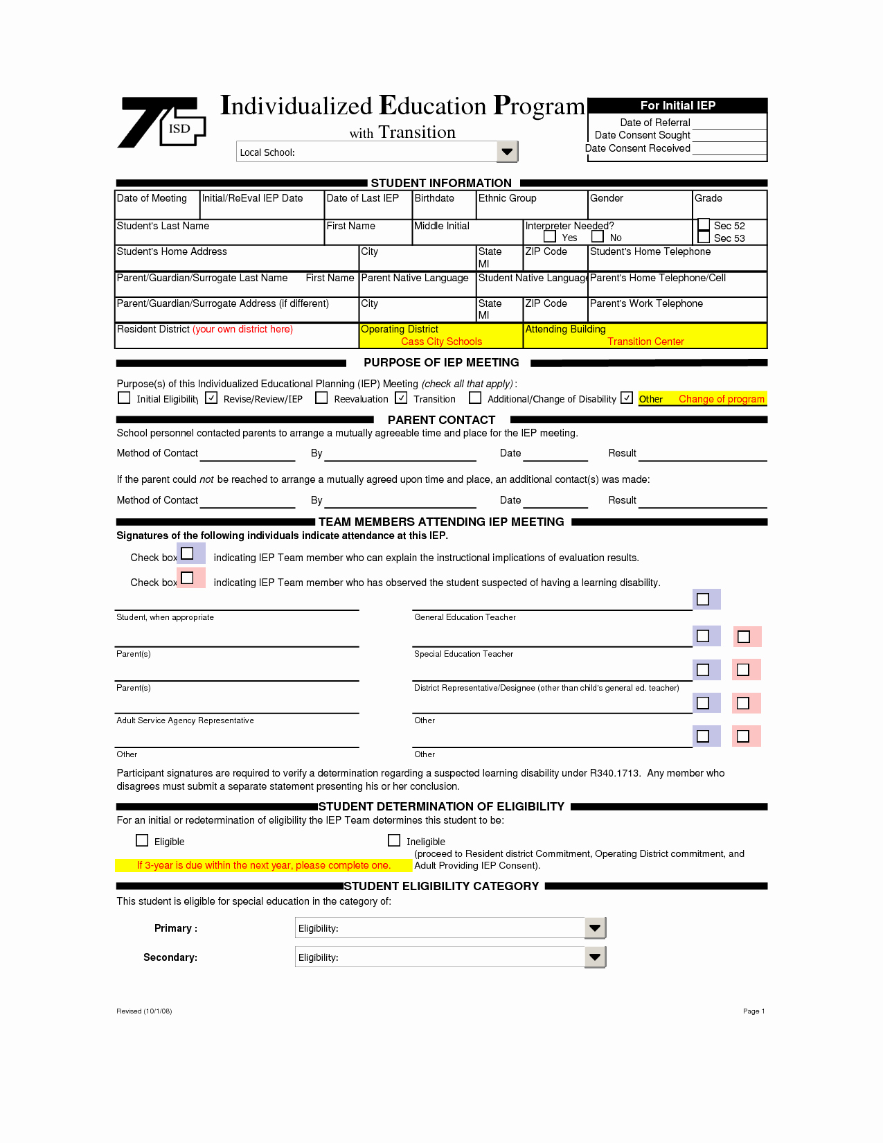 post individual program plan sample