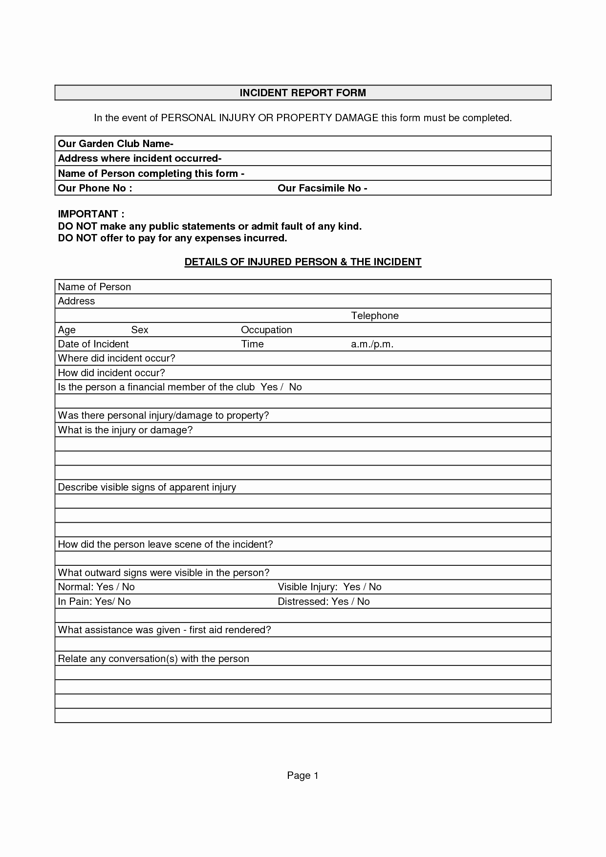 Best S Of Injury Incident Report Template Accident