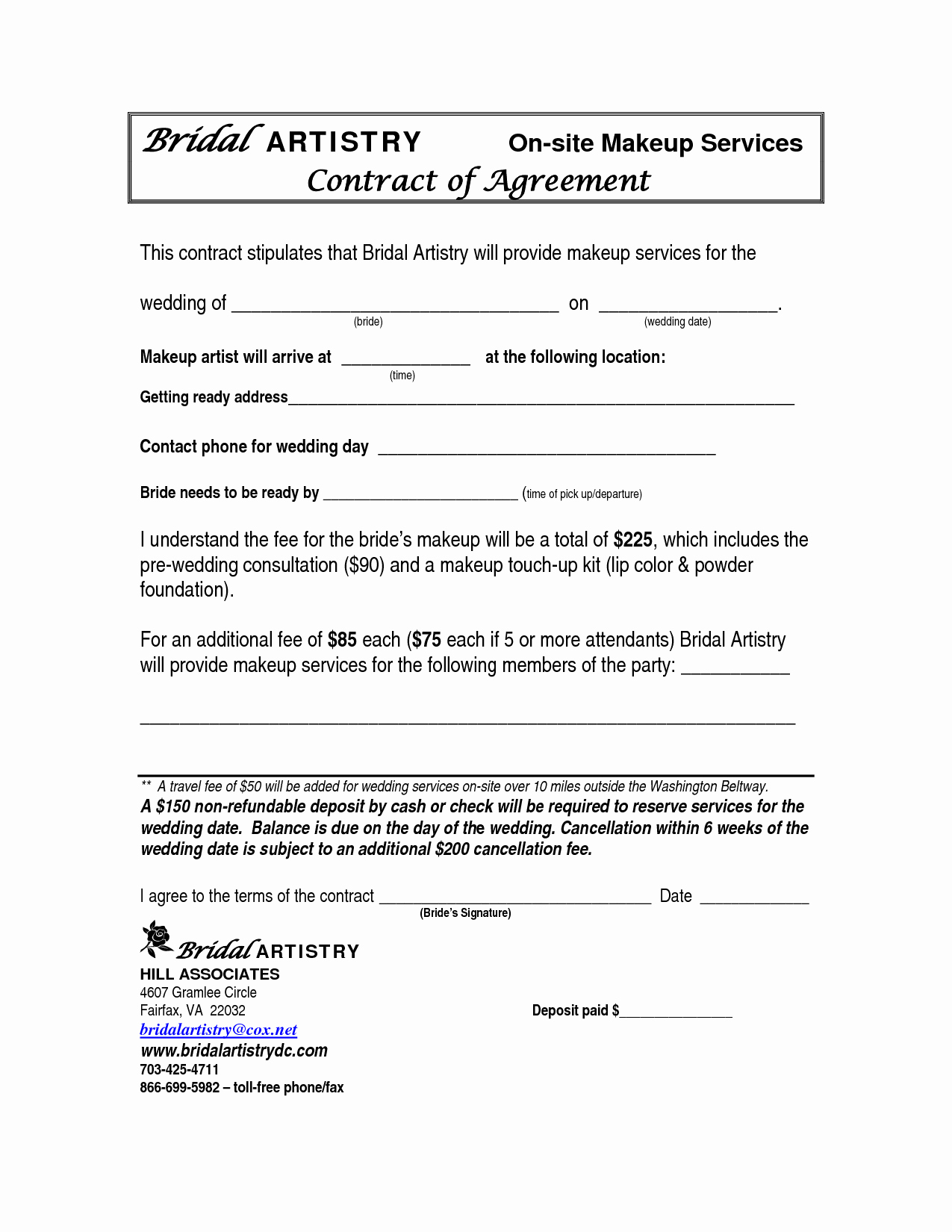 Best S Of Makeup Artist Bridal Contract Printable