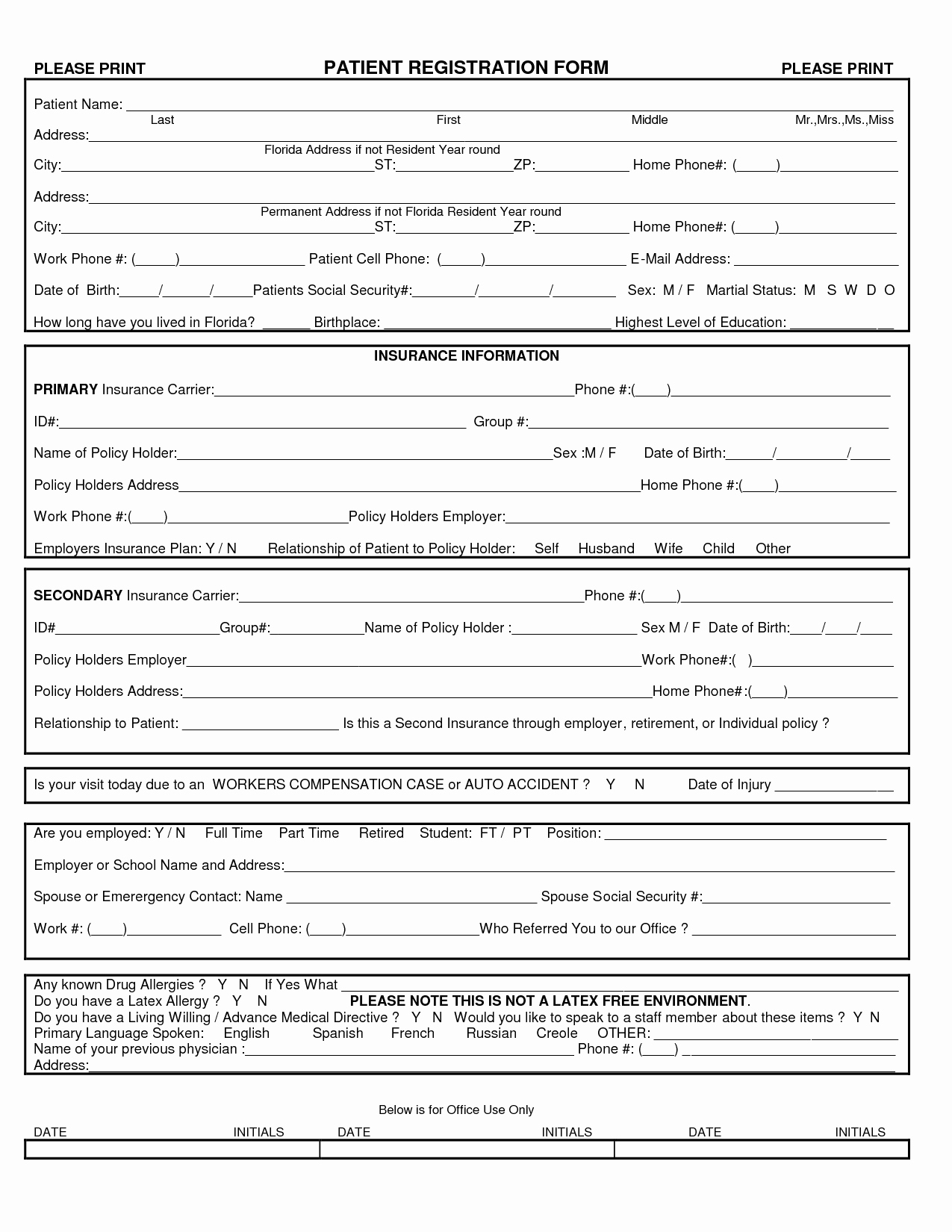 Best S Of Printable Patient Registration forms
