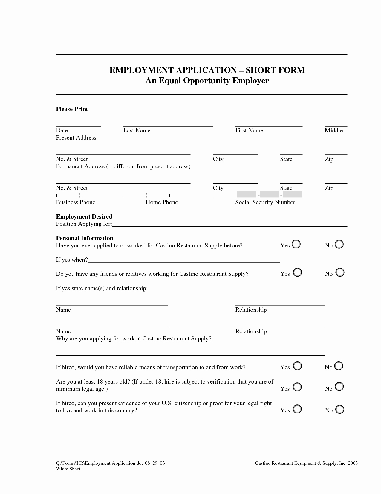 Best S Of Restaurant Job Application form Template