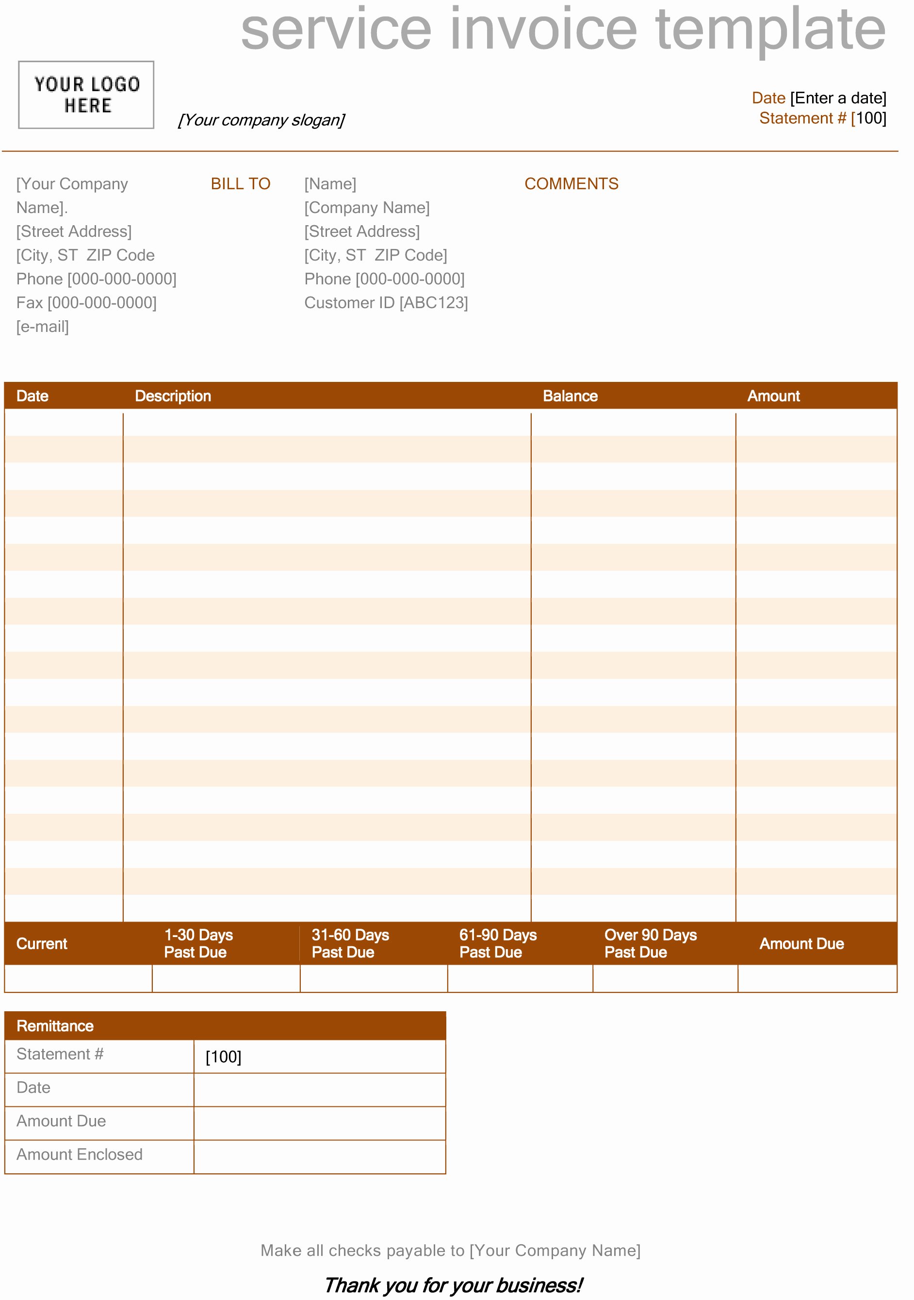 post service invoice template word