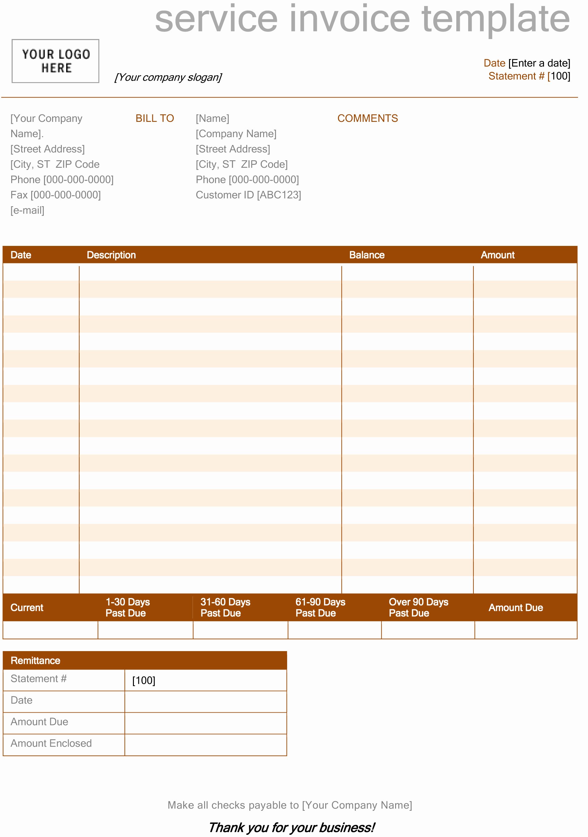Best S Of Service Invoice Template Word Excel
