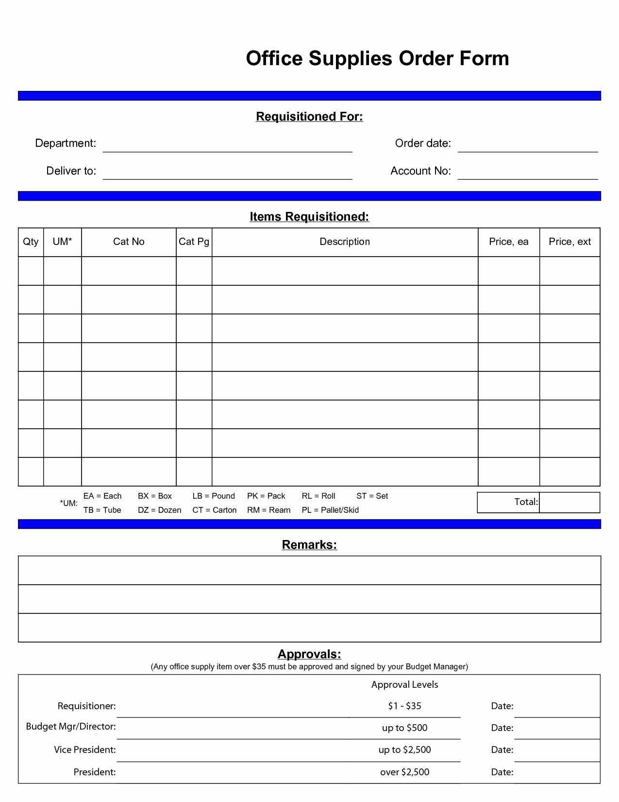 Printable Supply Order Form Template