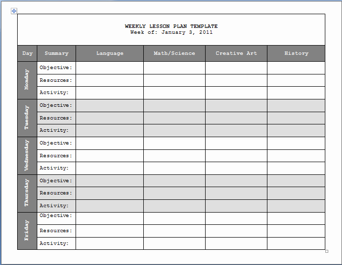 Best S Of Weekly Lesson Plan Book Template Free
