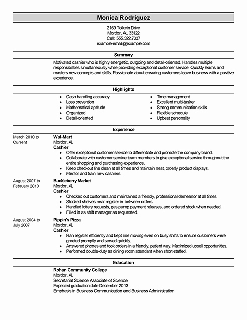 Best Sales Cashier Resume Example
