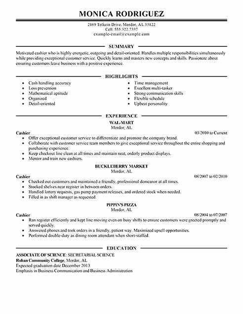 Best Sales Cashier Resume Example