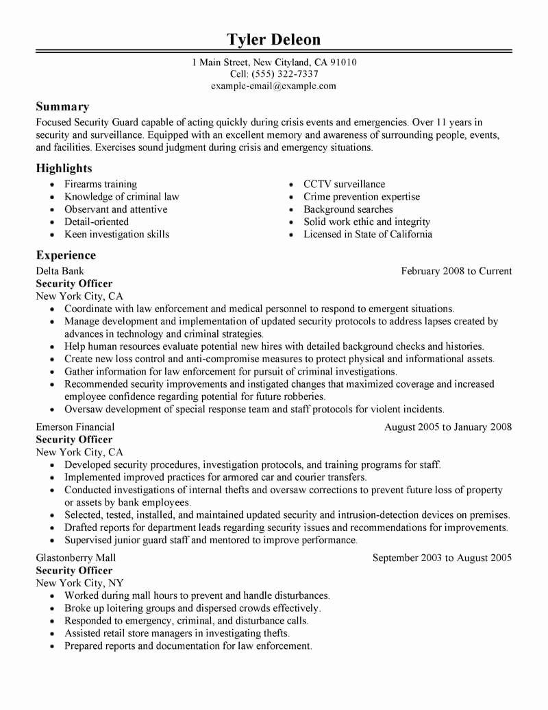 Best Security Ficer Resume Example
