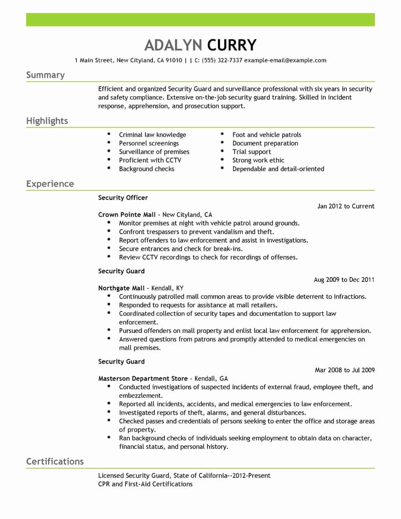 Security Guard Objectives For Resume