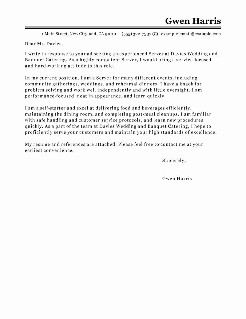 Best Server Cover Letter Examples