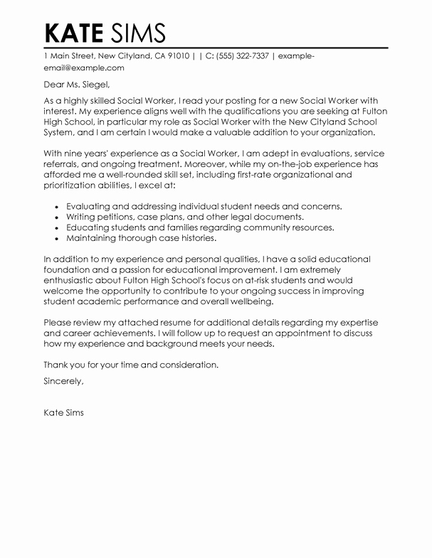 Best social Services Cover Letter Examples