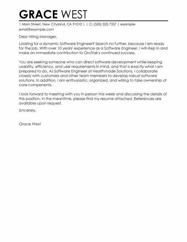 Best software Engineer Cover Letter Examples