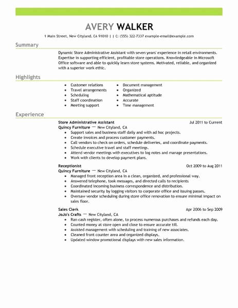 Best Store Administrative assistant Resume Example