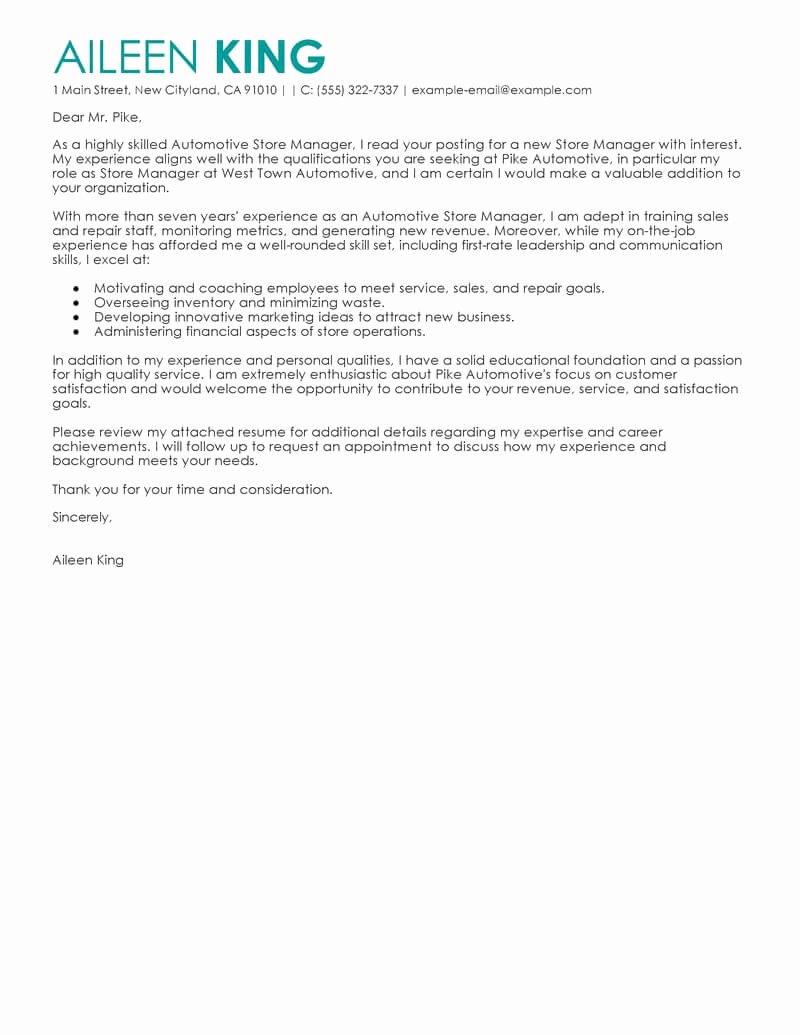 Best Store Manager Cover Letter Examples