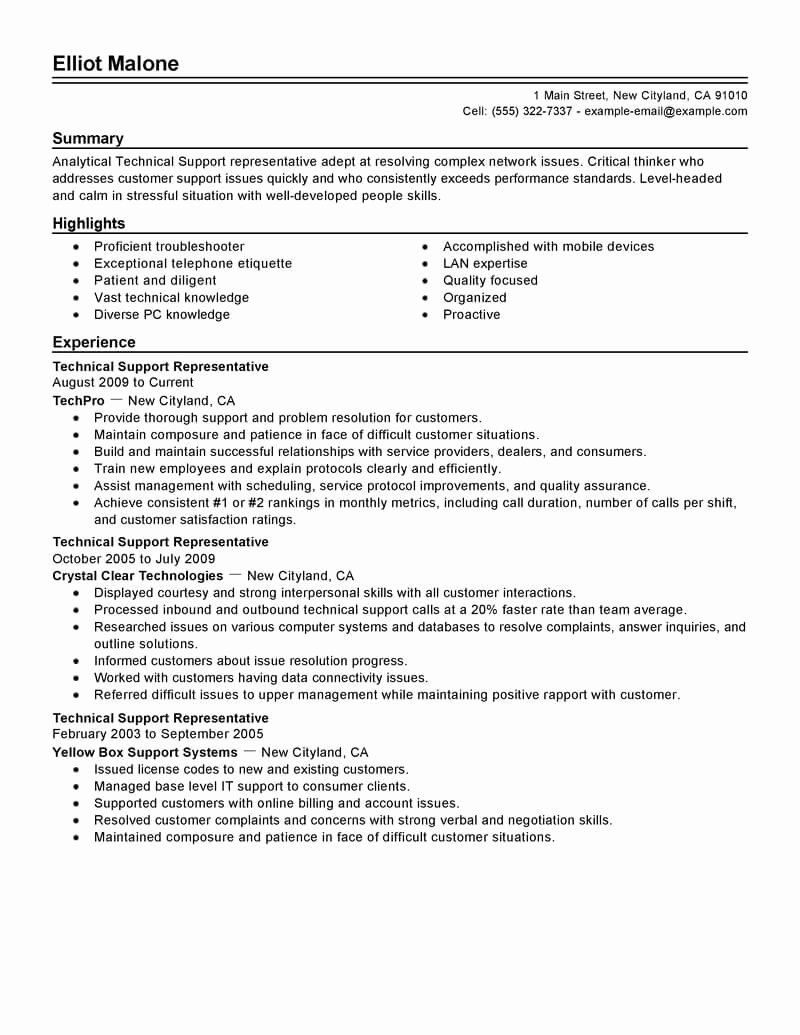 Best Technical Support Resume Example