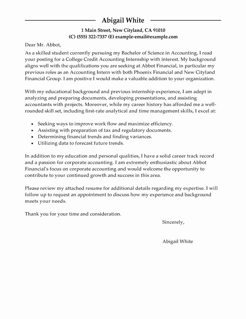 Best Training Internship College Credits Cover Letter