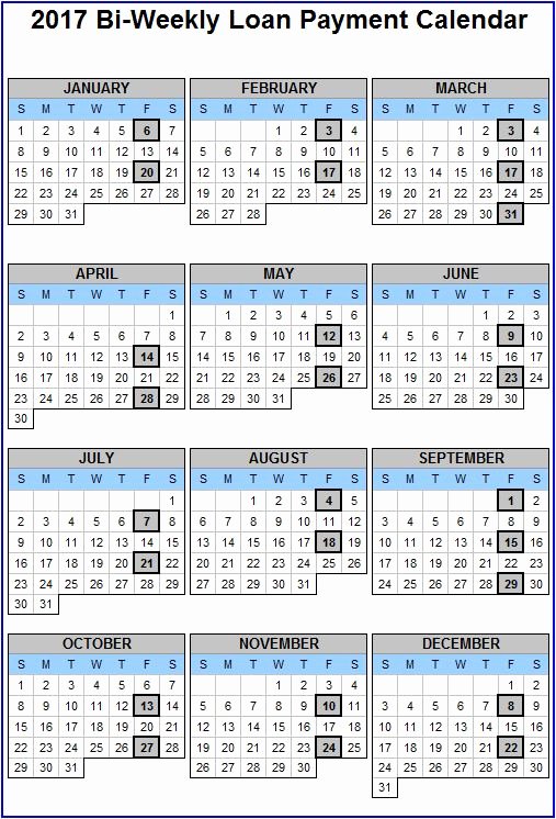 Bi Weekly Calendar 2017