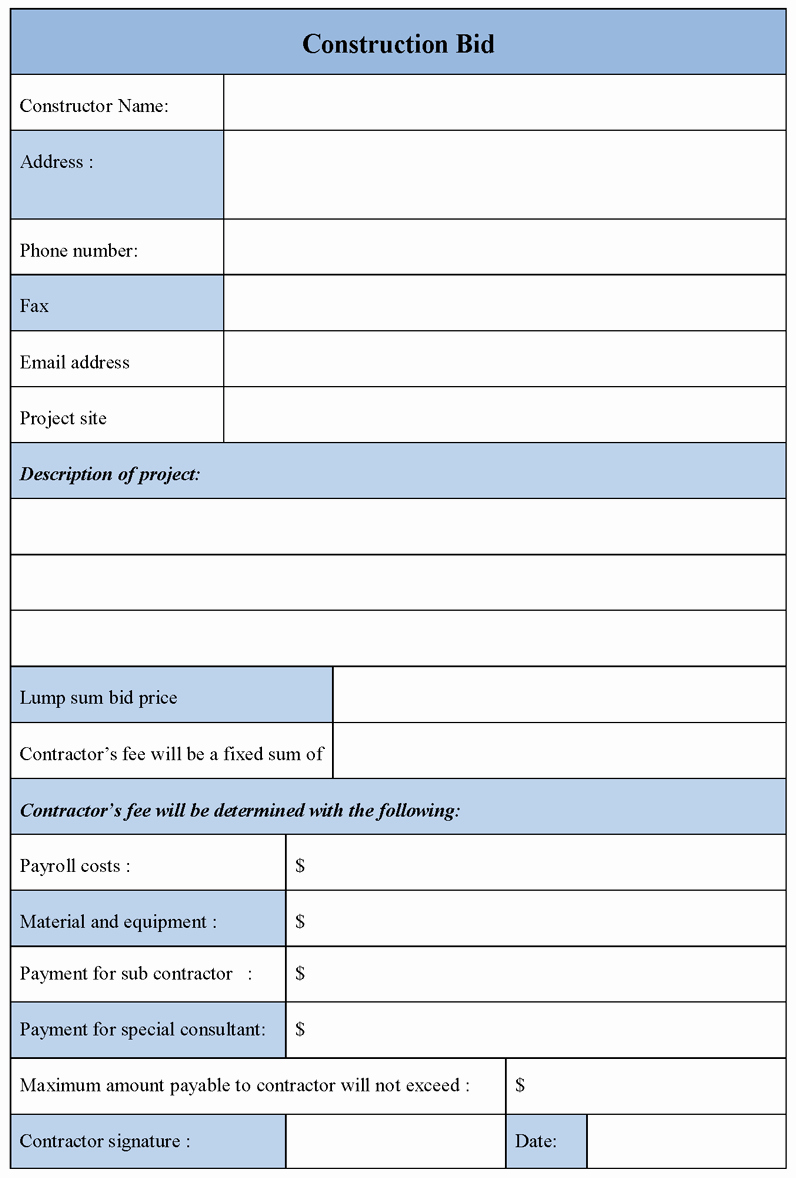 bid proposal form example