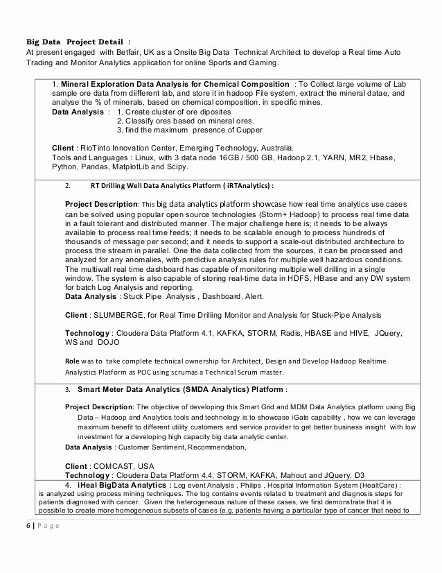 Big Data Analytics Resume Free Resume Templates