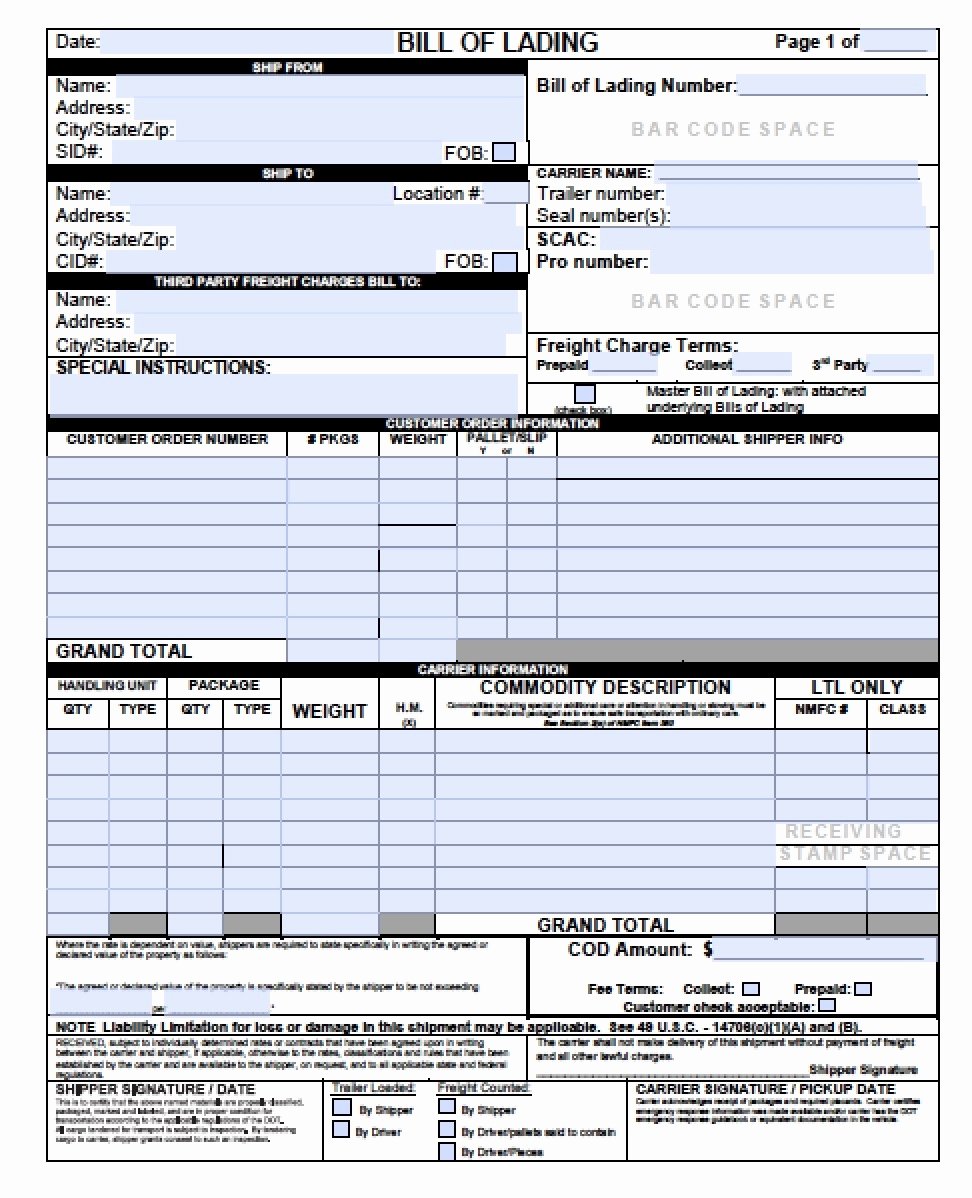 bill of lading template