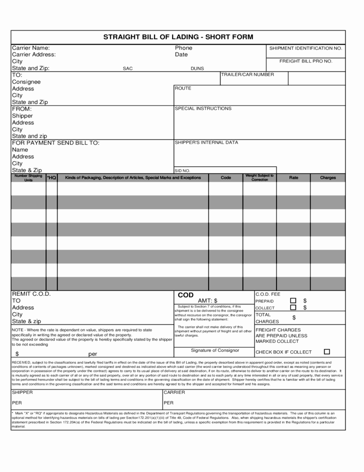 Bill Of Lading form Free Templates In Pdf Word Excel
