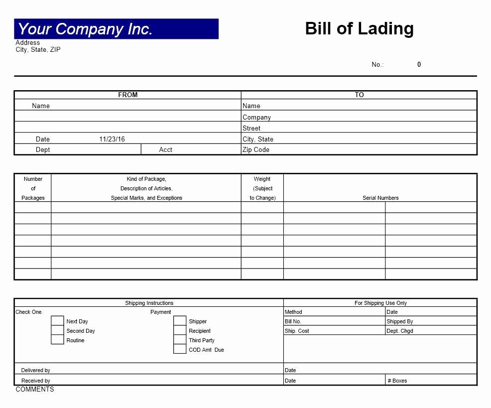 Bill Of Lading Template Excel Templates