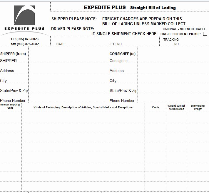Bill Of Lading Template In Excel