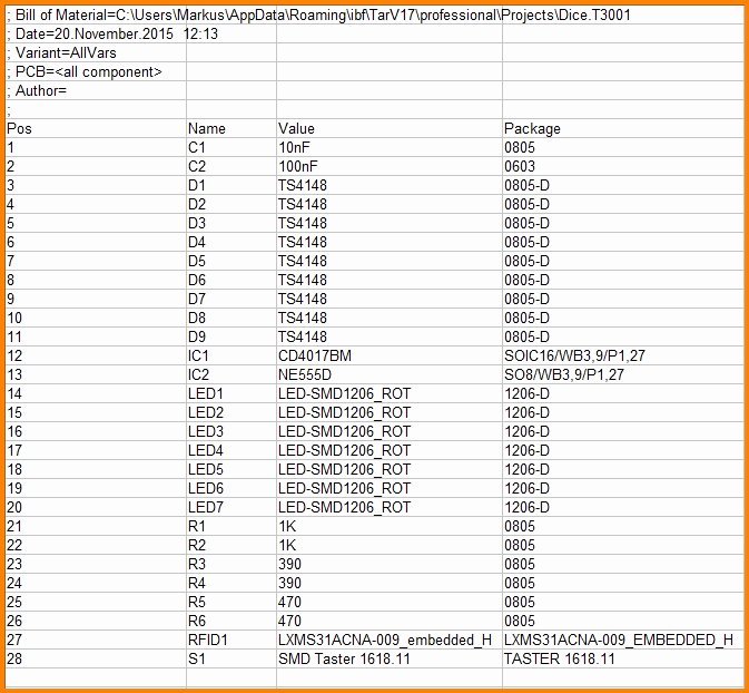 Bill Of Material Bom Target 3001 Pcb Design Freeware is