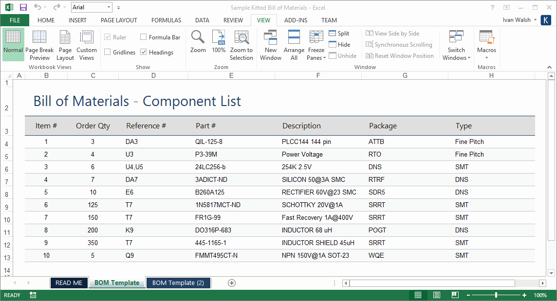 Bill Of Materials Template Ms Word Excel