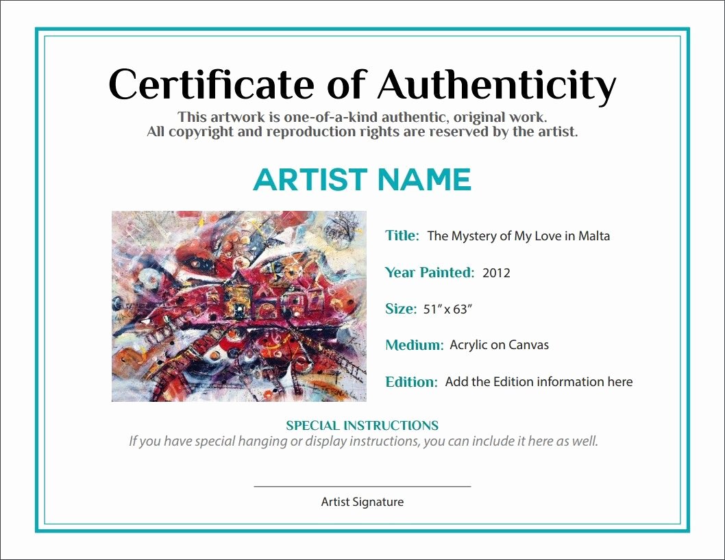 Bill Of Sale Certificate Of Authenticity Agora Gallery