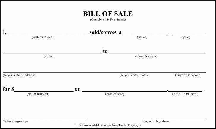 Bill Of Sale form Template